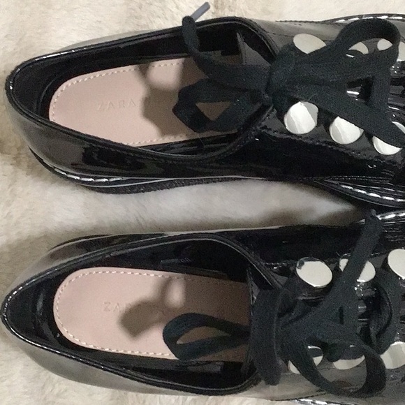 🆕 ZARA Tweed Heel Patent Oxford Platform Shoes Lace up - Picture 3 of 9